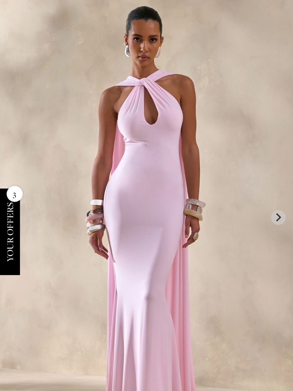 Club L London Pink One-Shoulder Keyhole Evening Gown